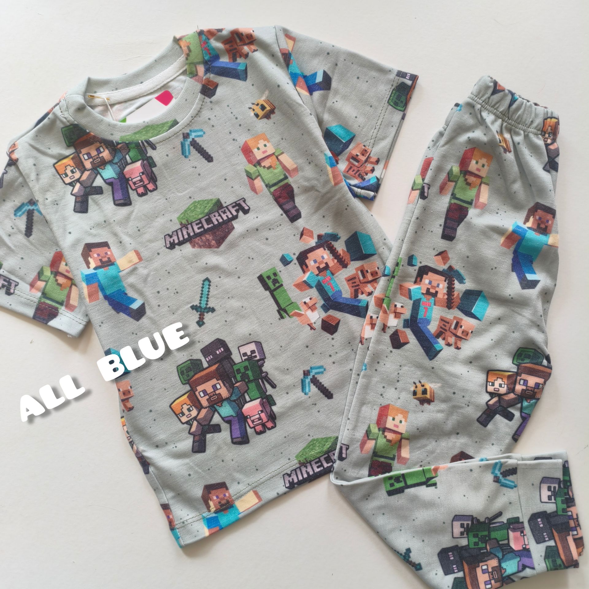 ست آستین کوتاه و شلوار ماشین ماینکرافت جذاب 1تا7 سال(71101)