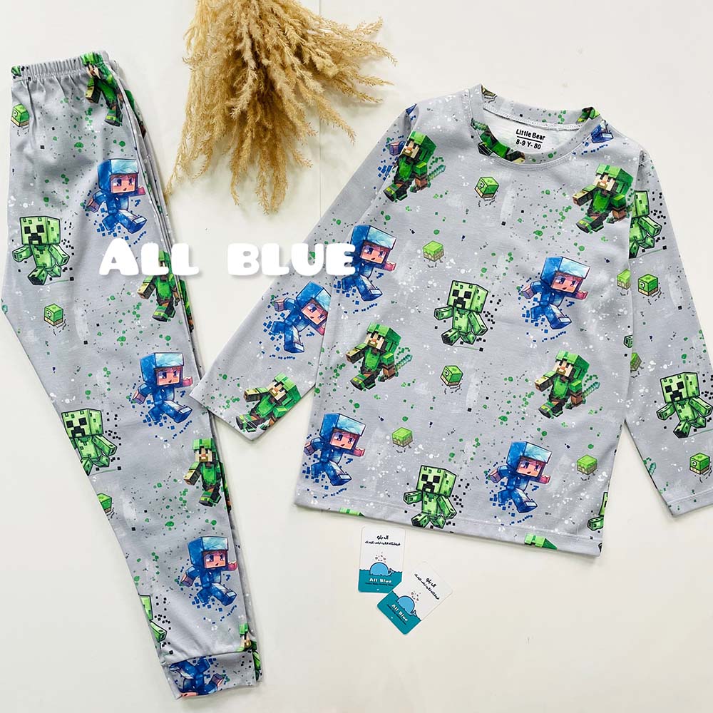 ست راحتی آستین بلند شلوار ماینکرافت دونده طوسی 7تا15 سال(71097)