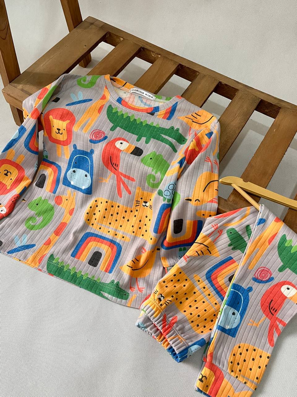 ست آستین بلند و شلوار حیوانات شاد 3تا9 سال(71098)