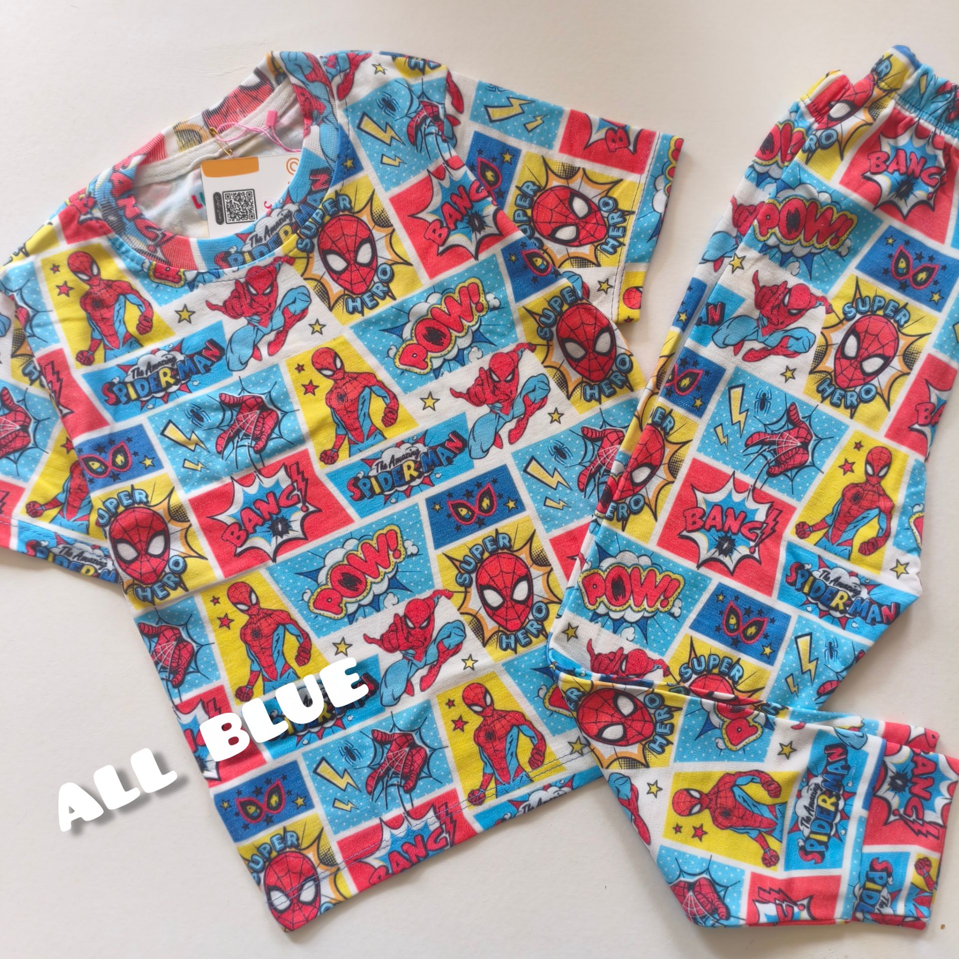 ست آستین کوتاه و شلوار ماشین اسپایدرمن جدولی 1تا7 سال(71103)